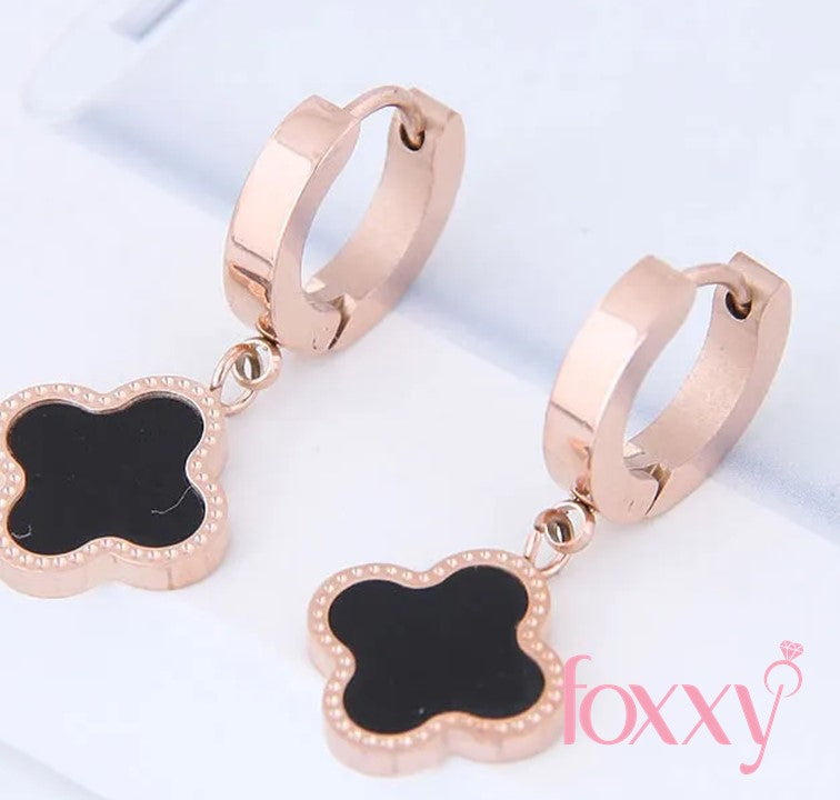 fashion titanium steel black four-leaf clover earrings